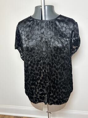 Faconnable Black Sheer Polka Dot Top Silk Blend Womens Size XL France